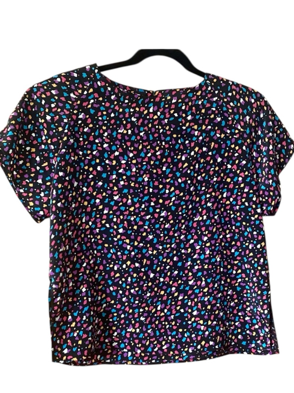 Vintage 80s Abstract Confetti Print Blouse Boxy Shoulder Pads Made USA M